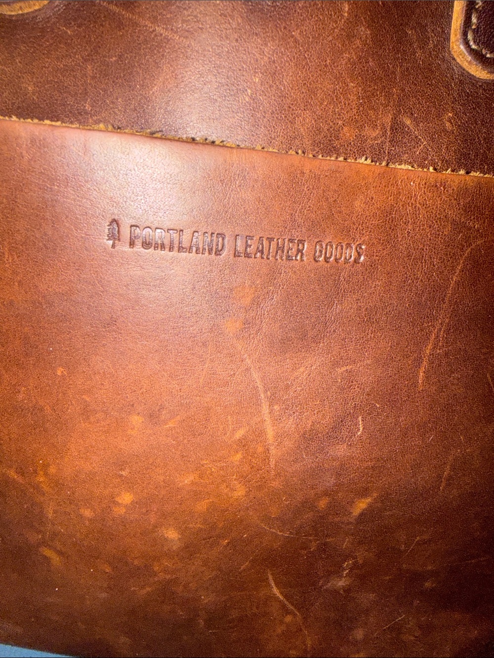 Portland Brown Leather Tote with Front Pocket and shoulder strap. - Picture 2 of 6